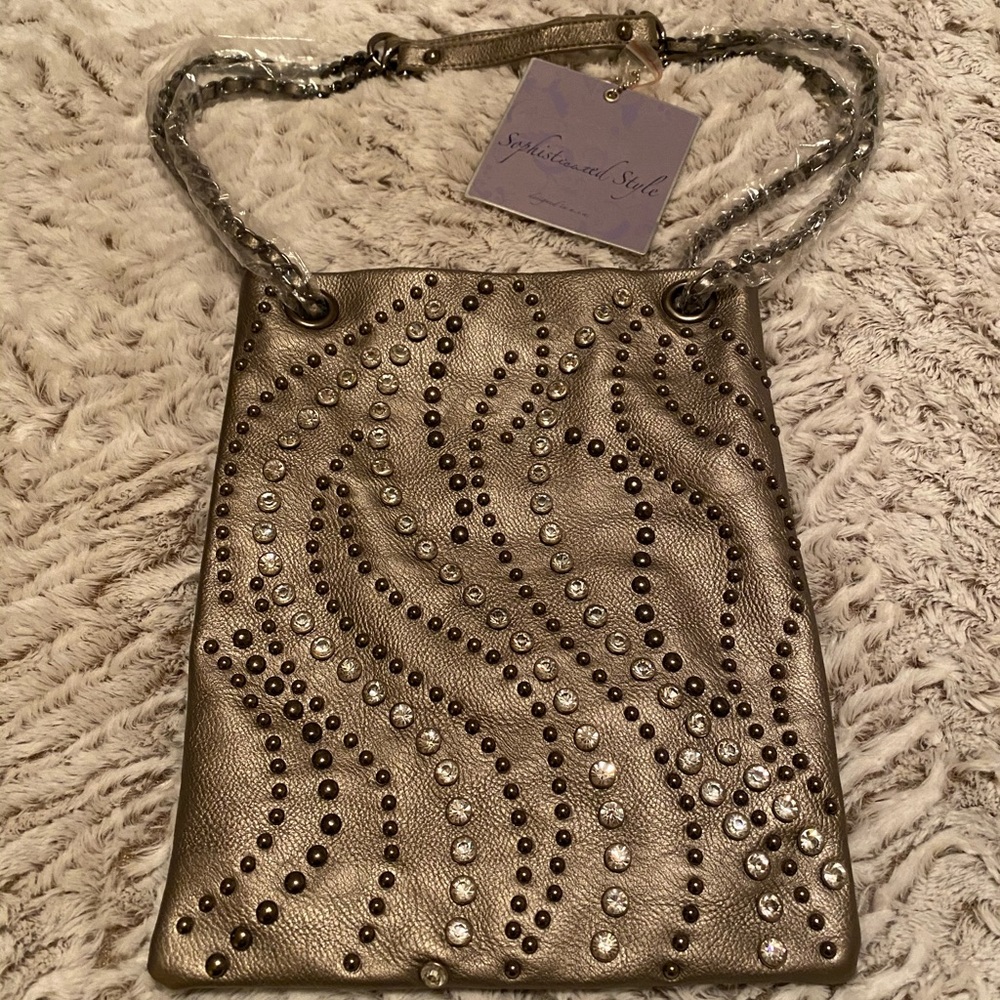 Yaumi K vegan leather crossbody handbag gold with crystals